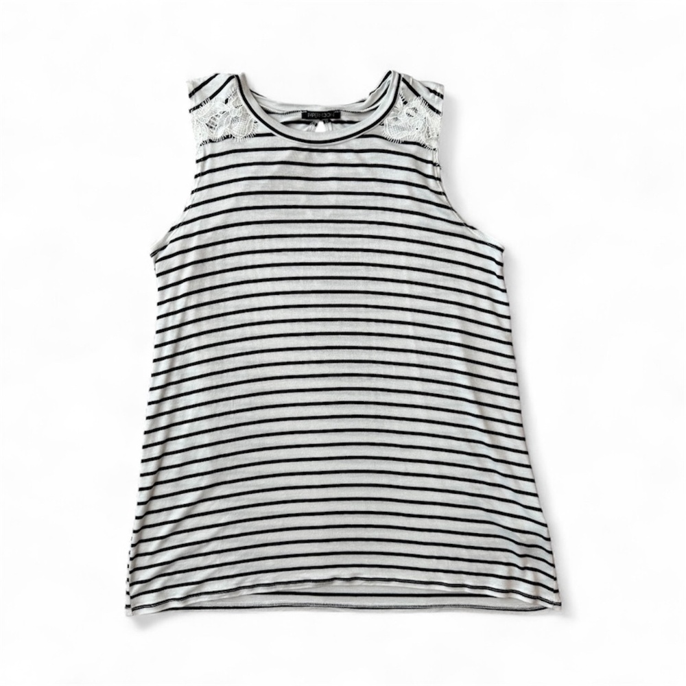 PaperMoon Striped Sleeveless Tank Top with Keyhole Back Women's M